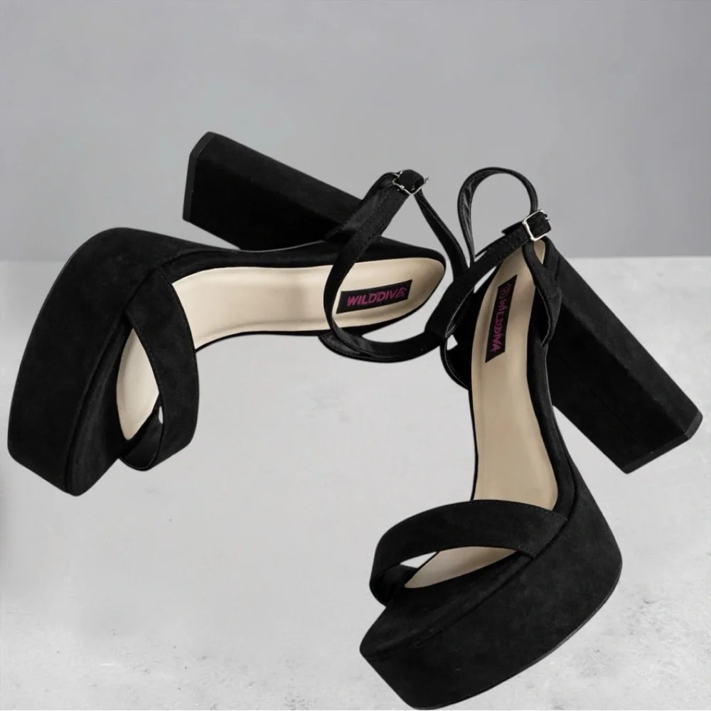 NEW Wild Diva Lounge Microfiber Suede Block Heel Sandals
